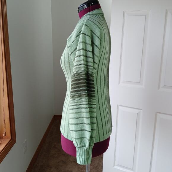 Pear Blossom Vertical Striped Sweater and Scarf Set Medium VTG 70s green black - Picture 5 of 16